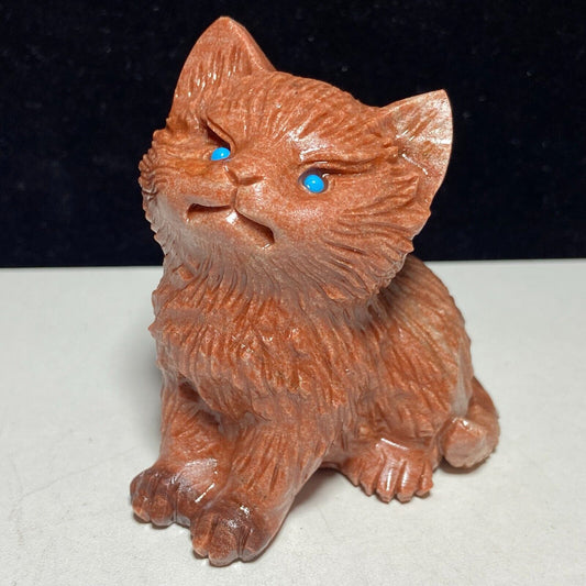 Rare Jasper Cat, 76mm Tall, 235g (Orange, White, Blue)