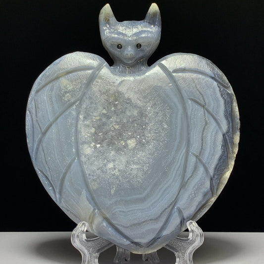 Precious Agate Bat, 129mm Tall, 271g (Gray, White, Black)