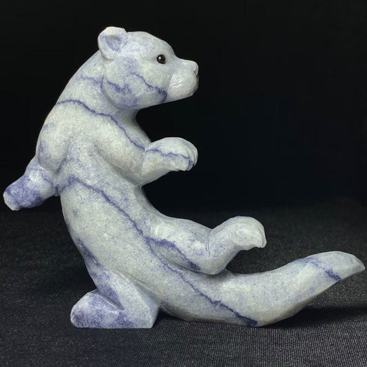 Rare Dumortierite in Quartz River Otter, 113mm Tall, 295g (White, Blue, Black)