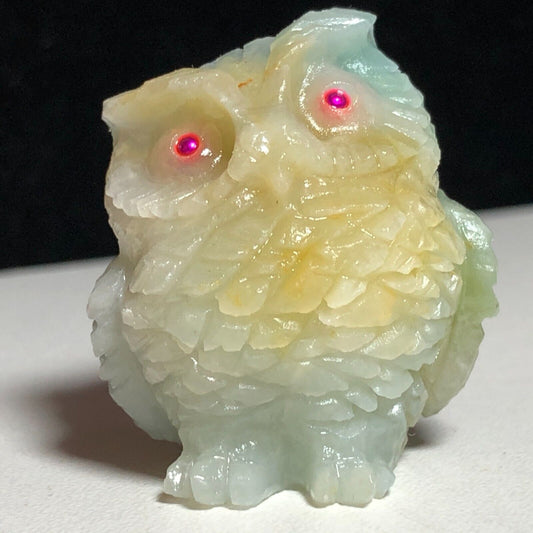 Rare Amazonite Owl, 35mm Tall, 31g (Cream, White, Blue)