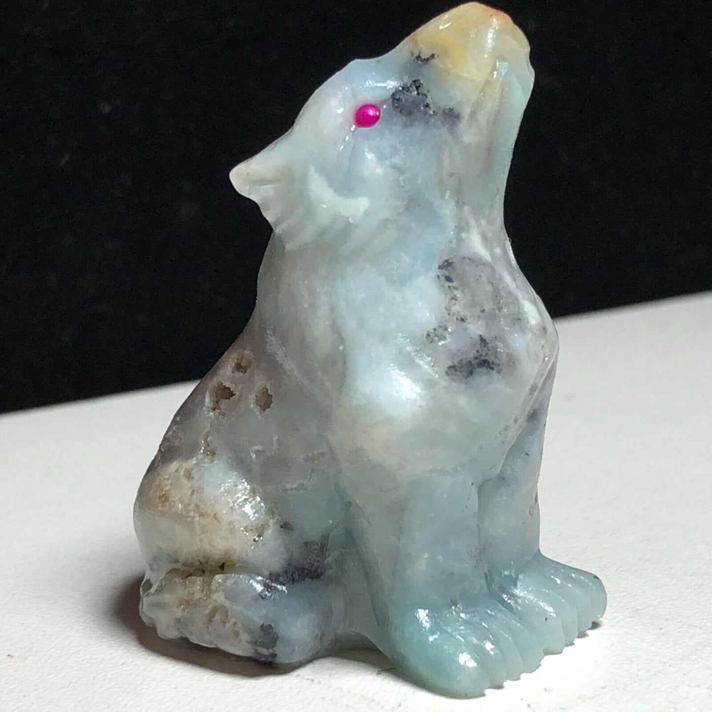 Unusual Amazonite Howl Wolf, 45mm Tall, 34g (Blue, Gray, Cream)