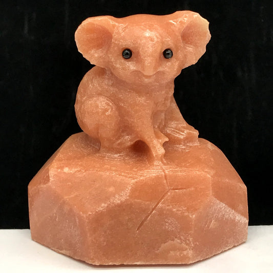Rare Orange Aventurine Koala, 57mm Tall, 126g (Orange, Black)