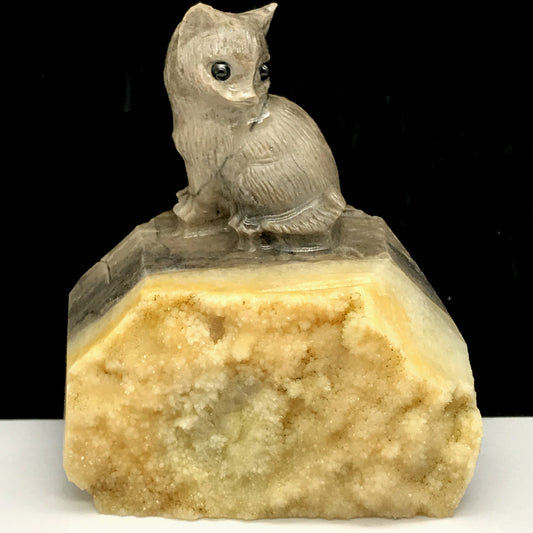 Stone Cat, 66mm Tall, 190g (Cream, Yellow, Gray)