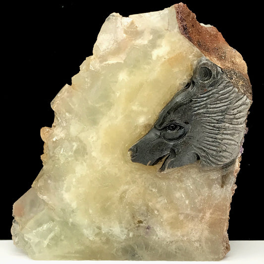 Fluorite Bear, 87mm Tall, 278g (Cream, Black, Brown)