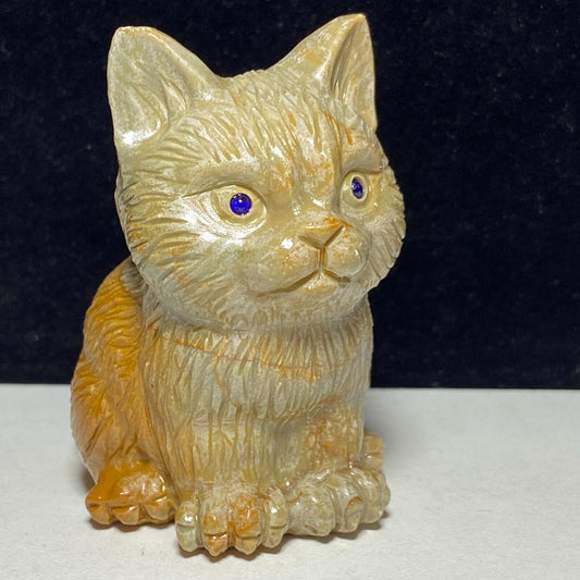 Stone Cat, 60mm Tall, 124g (Cream, Yellow, Black)