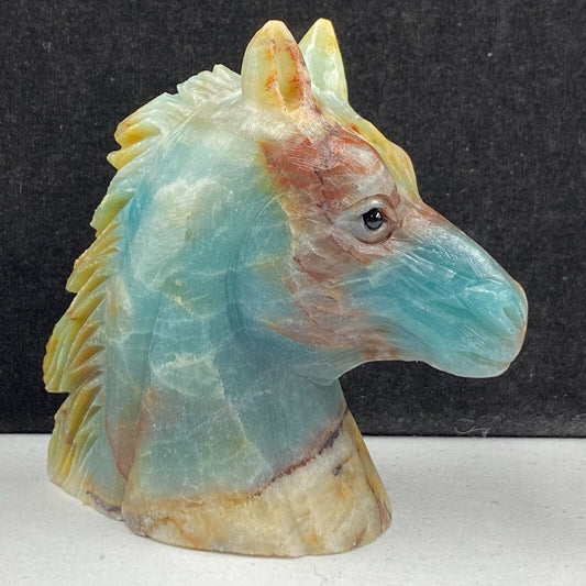 Amazonite Horse, 83mm Tall, 243g (Blue, Cream, Brown)