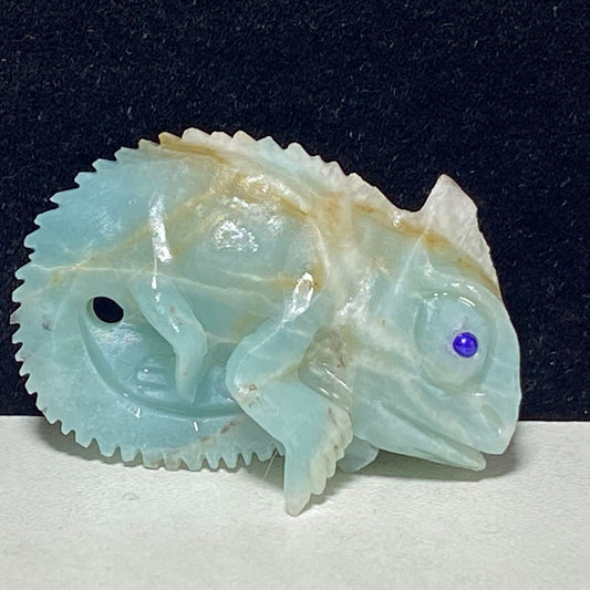 Stunning Amazonite Chameleon, 24mm Tall, 11g (Blue, Cream, White)