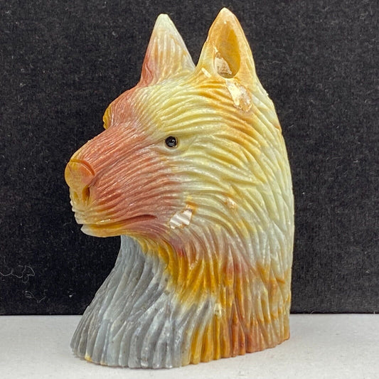Unusual Amazonite Wolf, 70mm Tall, 153g (Yellow, Gray, Orange)