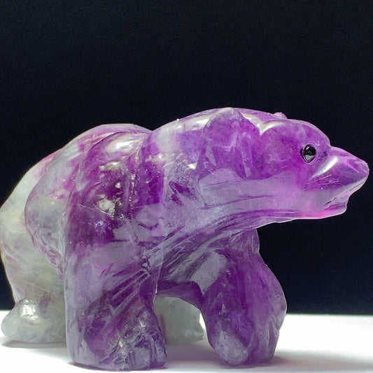 Stunning Fluorite Bear with Solid Crystals, 51mm Tall, 280g (Purple, Gray, White)