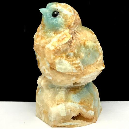 Precious Amazonite Chick Chicken with Quartz Crystals, 71mm Tall, 182g (Cream, White, Green)