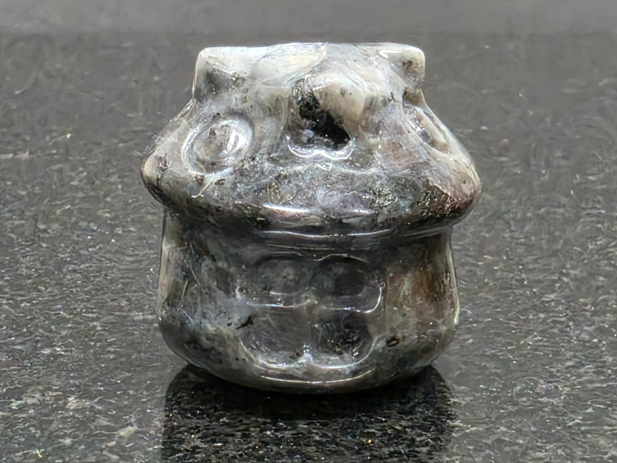 Unusual Larvikite MushRoom House, 28mm Tall, 38g (Gray, Black)