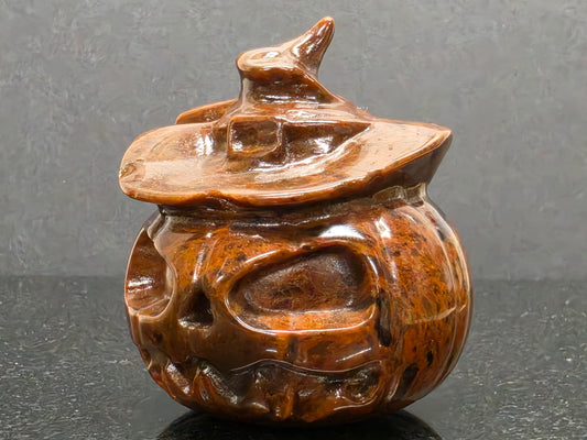 Unusual Mahogany Obsidian Jack-O-Lantern, 67mm Tall, 246g (Orange, Red, Black)