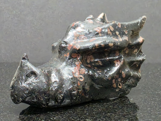 Unusual Fireworks Jasper Dragon Skull, 51mm Tall, 235g (Red, Gray, Black)