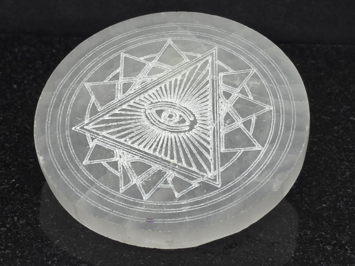 Unusual Selenite Eye of Providence with Solid Crystals, 11mm Tall, 203g (White)
