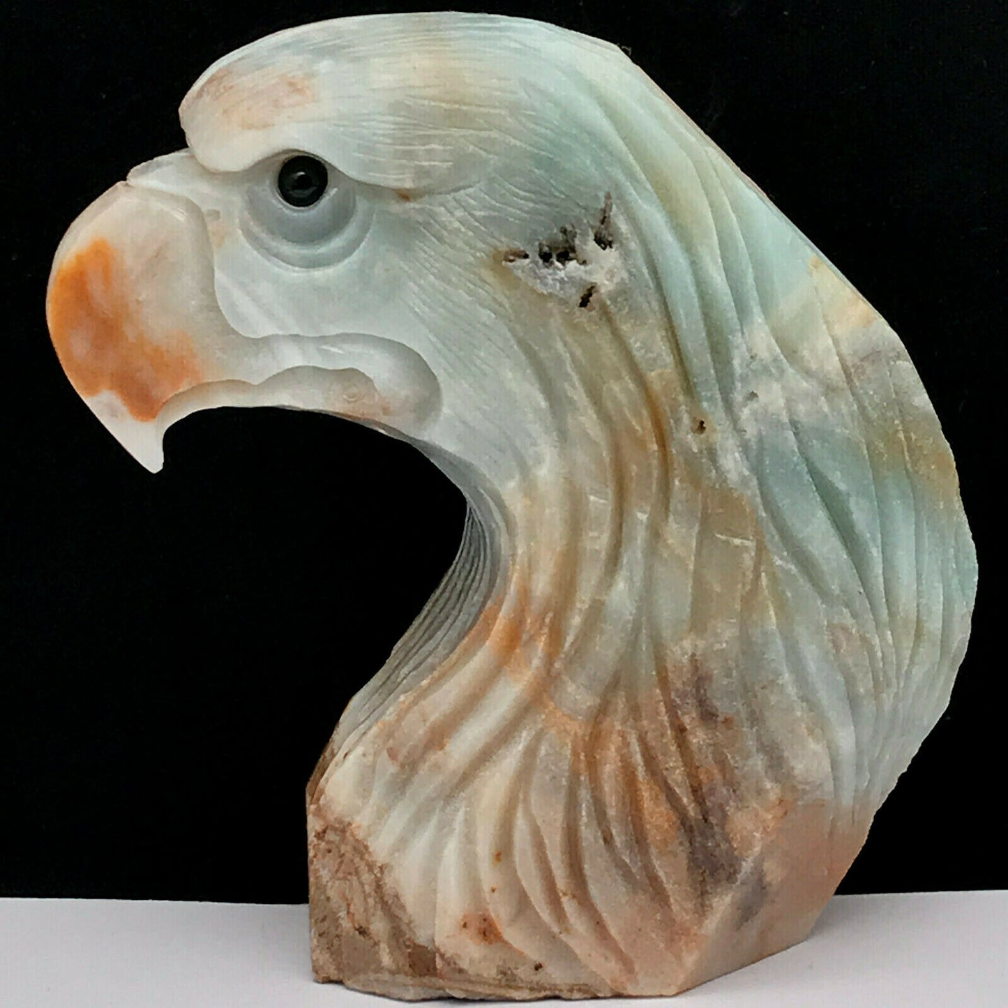 Stunning Amazonite Eagle with Geodic Crystals, 82mm Tall, 315g (Blue, White, Orange)