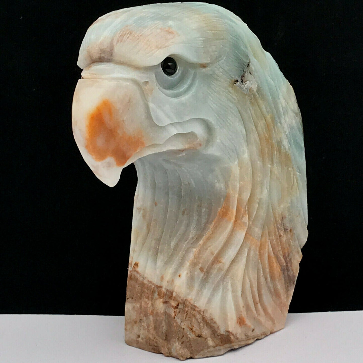 Stunning Amazonite Eagle with Geodic Crystals, 82mm Tall, 315g (Blue, White, Orange)