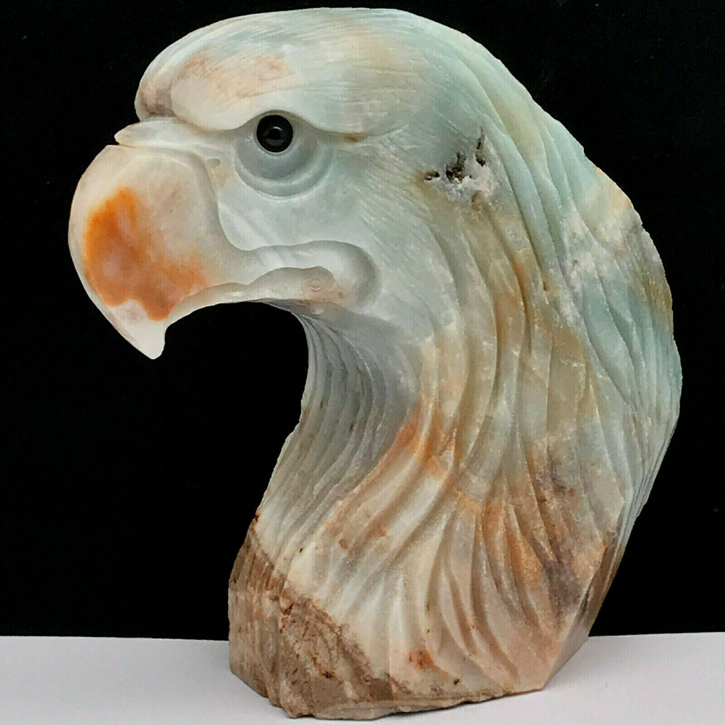 Stunning Amazonite Eagle with Geodic Crystals, 82mm Tall, 315g (Blue, White, Orange)