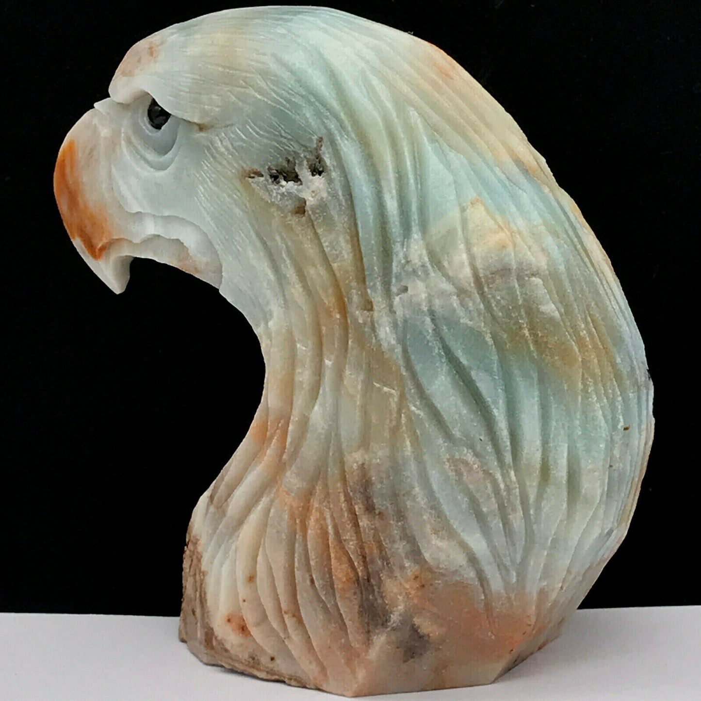 Stunning Amazonite Eagle with Geodic Crystals, 82mm Tall, 315g (Blue, White, Orange)