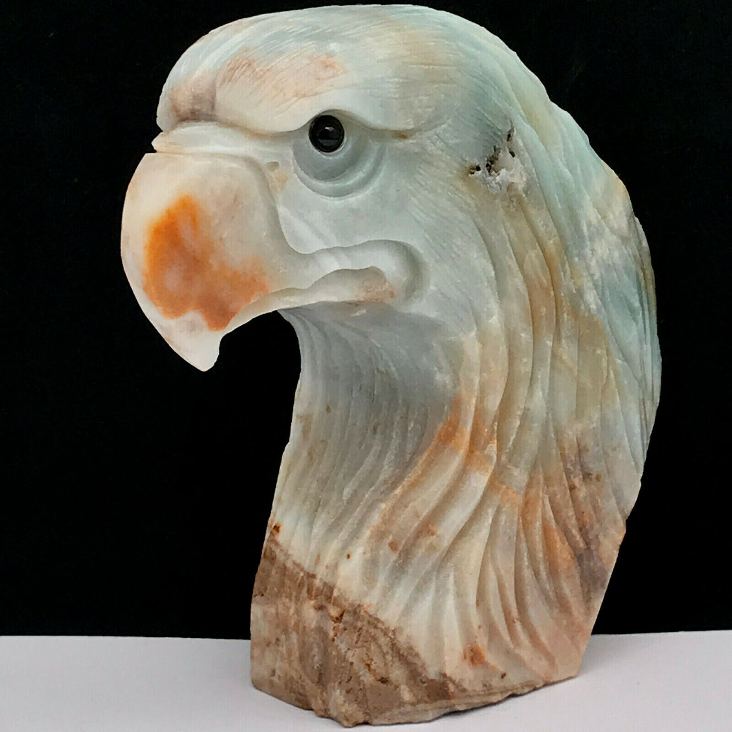 Stunning Amazonite Eagle with Geodic Crystals, 82mm Tall, 315g (Blue, White, Orange)