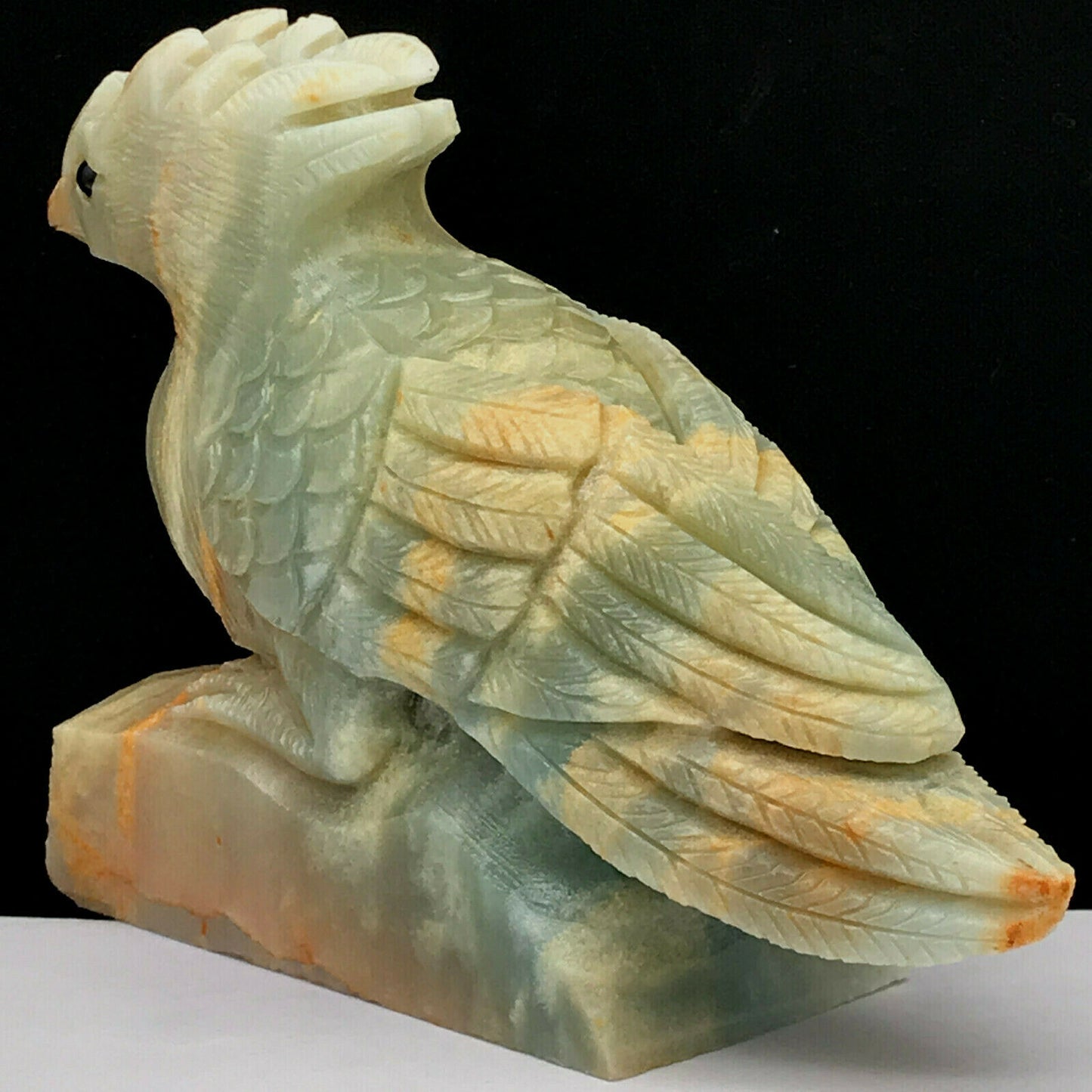 Precious Amazonite Bird with Geodic Crystals, 89mm Tall, 416g (Blue, Yellow, Orange)