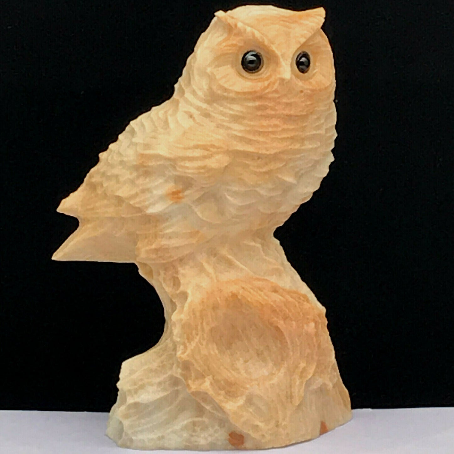 Rare Amazonite Owl, 91mm Tall, 215g (Cream, Tan, Orange)