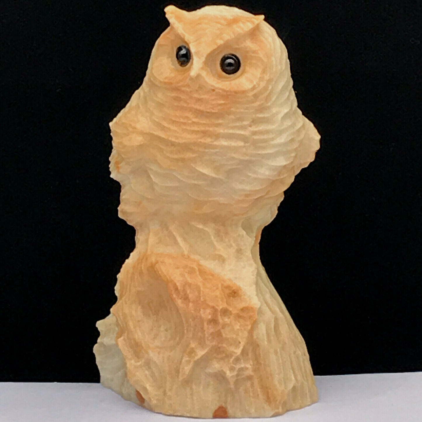 Rare Amazonite Owl, 91mm Tall, 215g (Cream, Tan, Orange)