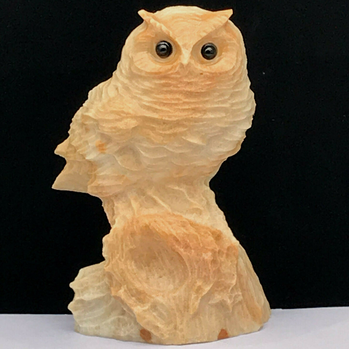 Rare Amazonite Owl, 91mm Tall, 215g (Cream, Tan, Orange)