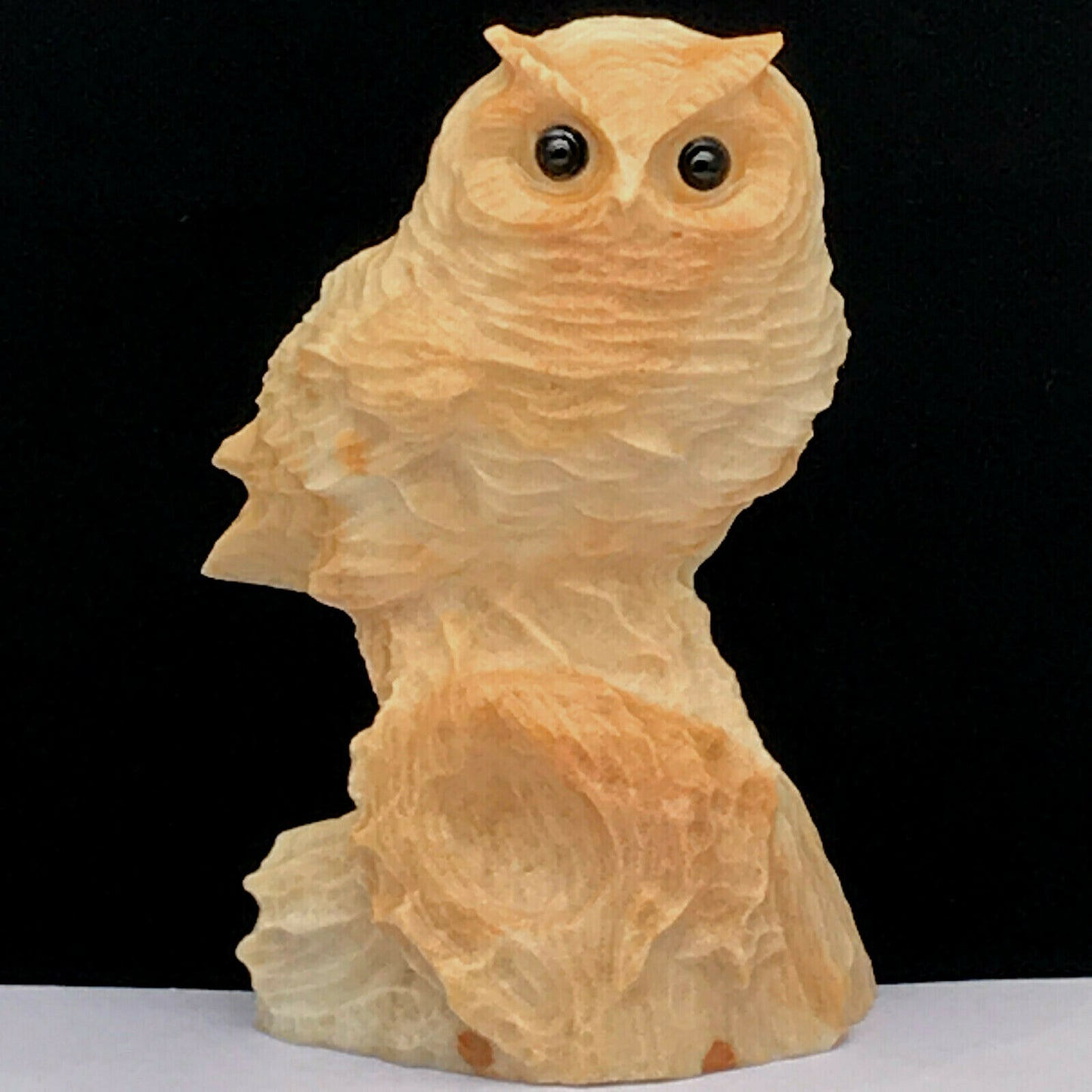 Rare Amazonite Owl, 91mm Tall, 215g (Cream, Tan, Orange)