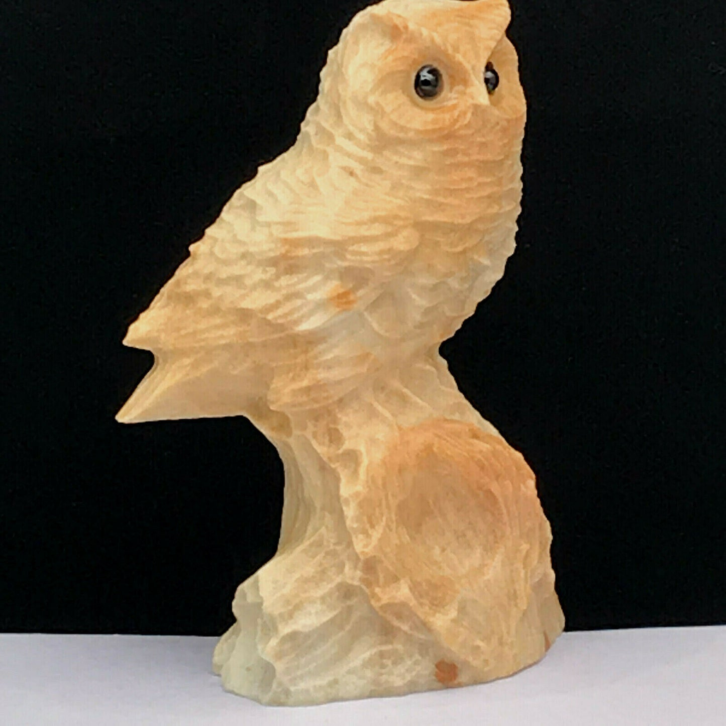 Rare Amazonite Owl, 91mm Tall, 215g (Cream, Tan, Orange)