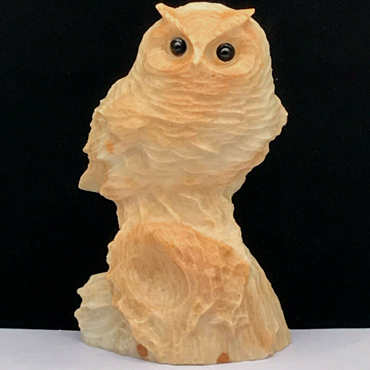 Rare Amazonite Owl, 91mm Tall, 215g (Cream, Tan, Orange)