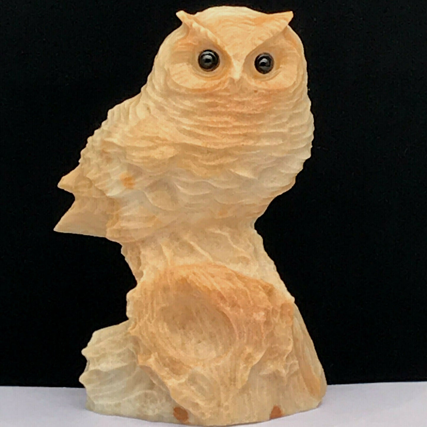 Rare Amazonite Owl, 91mm Tall, 215g (Cream, Tan, Orange)