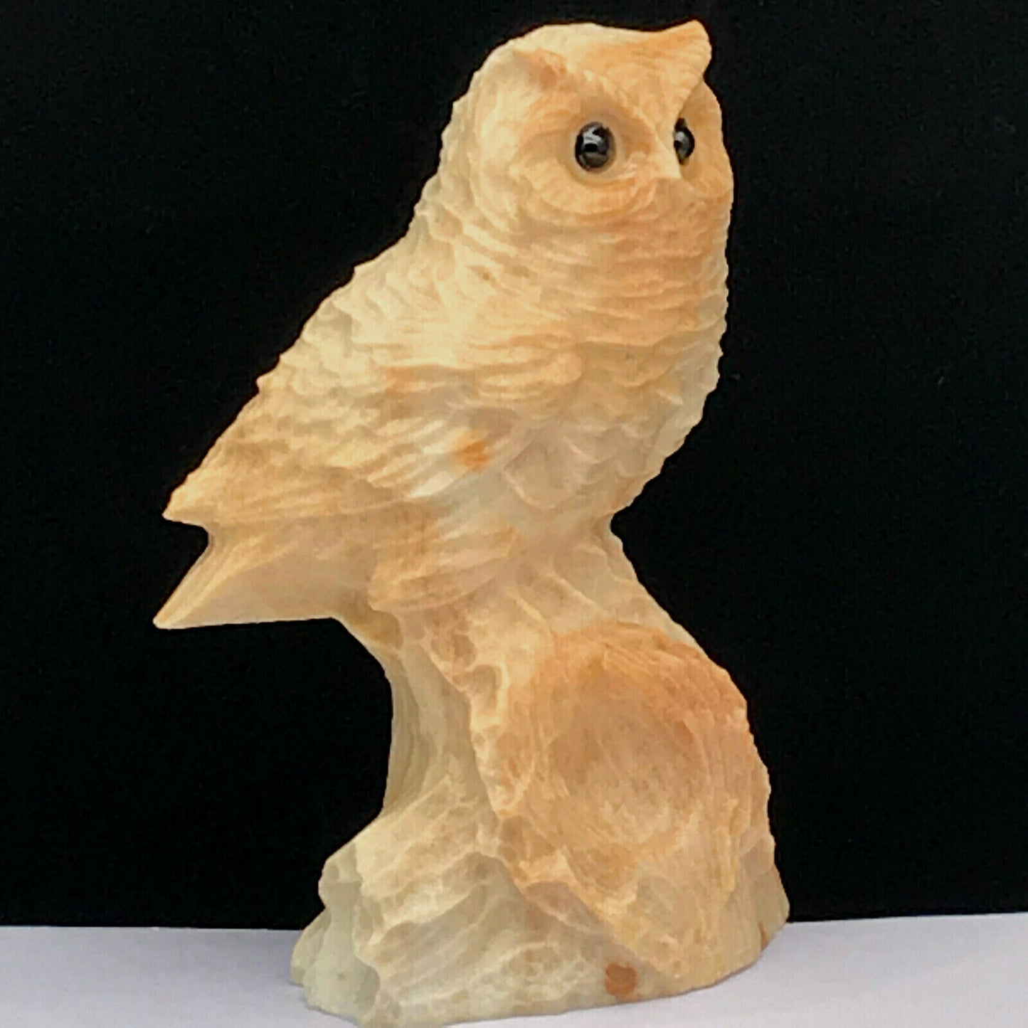 Rare Amazonite Owl, 91mm Tall, 215g (Cream, Tan, Orange)