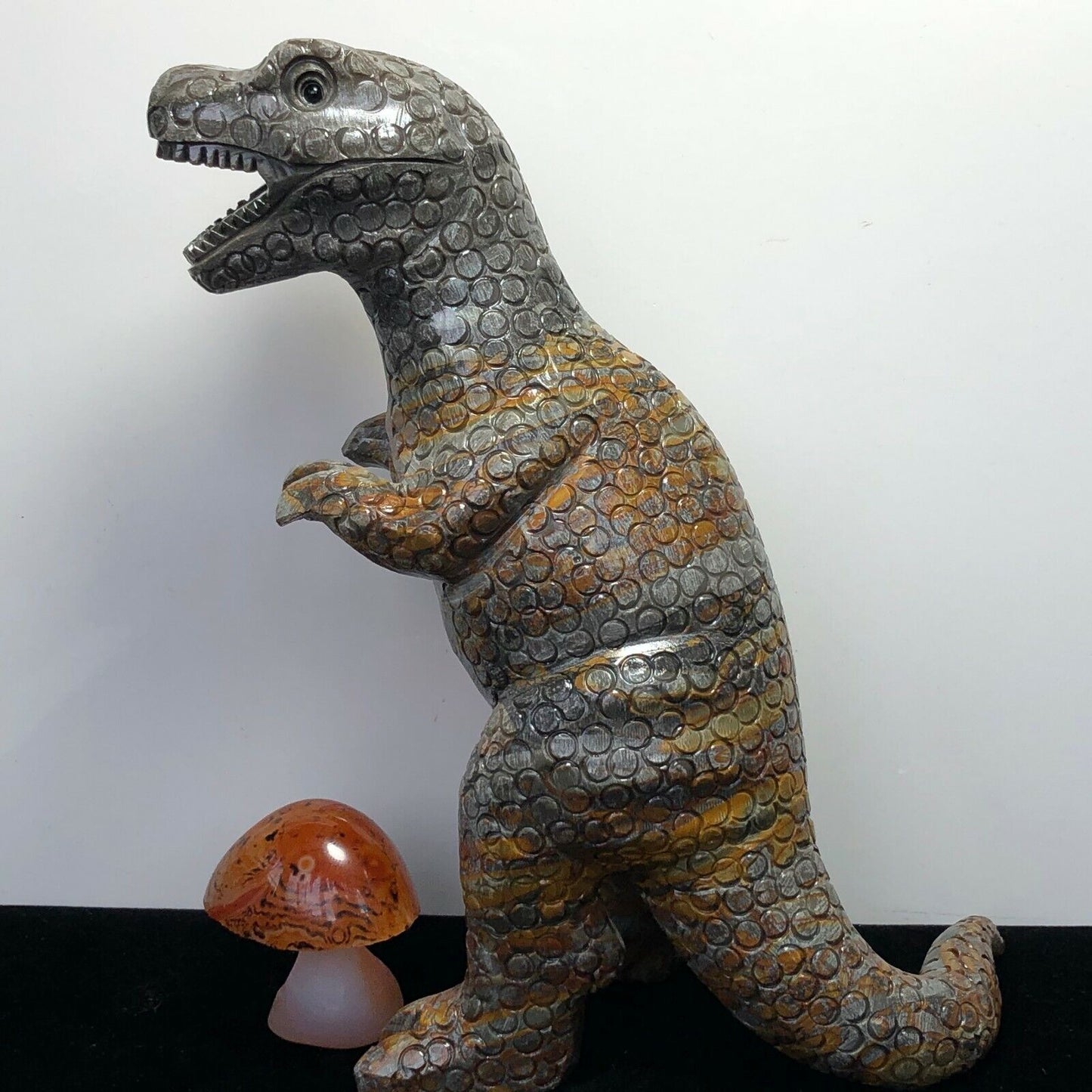 Stunning Aventurine T-Rex, 170mm Tall, 711g (Gray, Black, Orange)