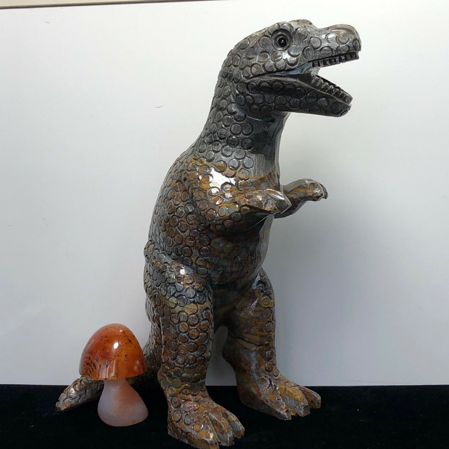 Stunning Aventurine T-Rex, 170mm Tall, 711g (Gray, Black, Orange)