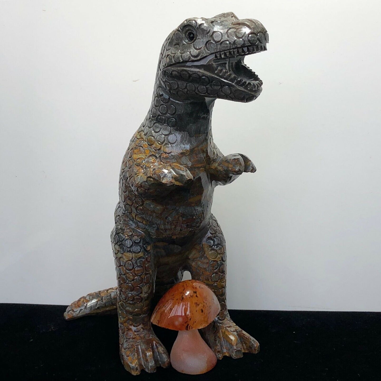 Stunning Aventurine T-Rex, 170mm Tall, 711g (Gray, Black, Orange)