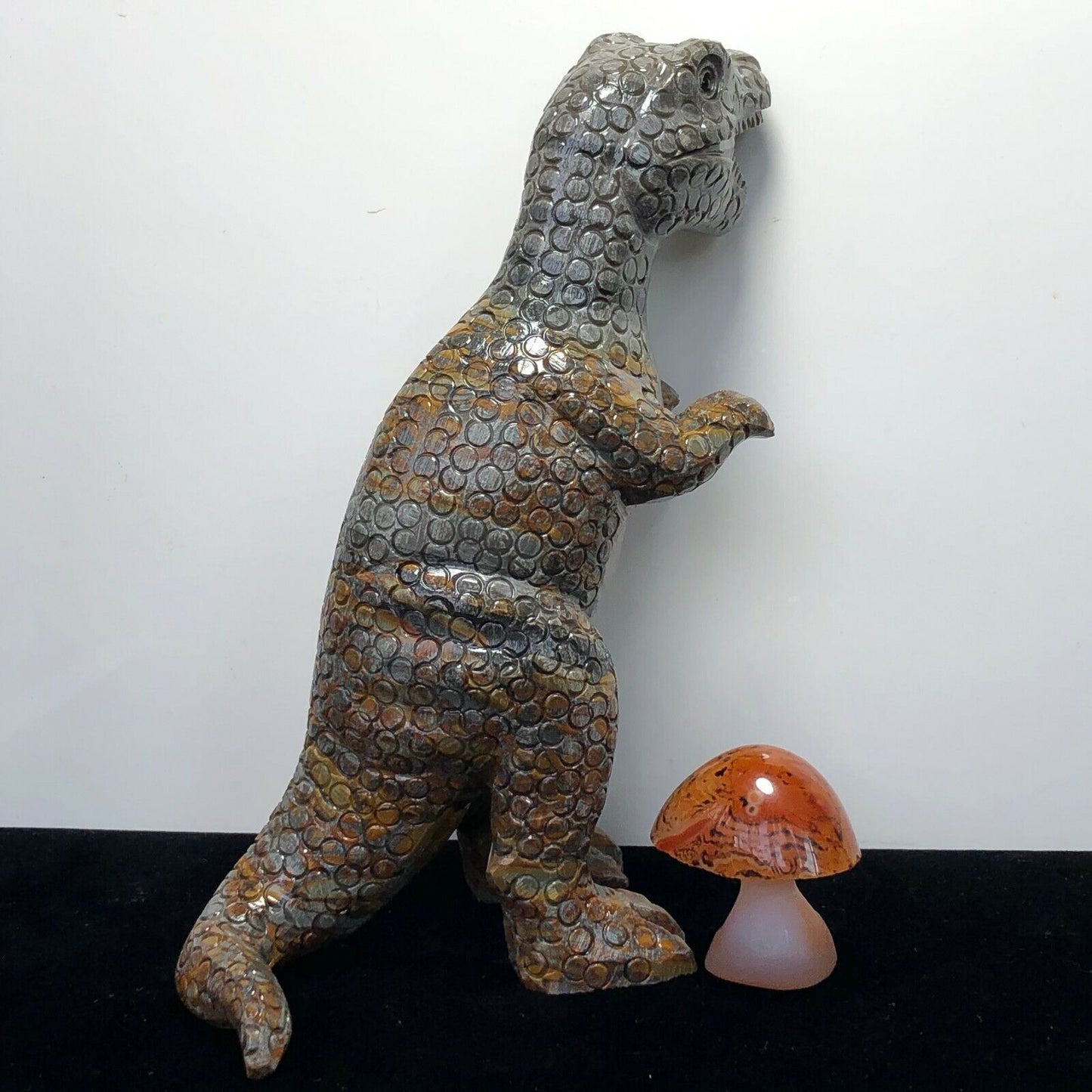 Stunning Aventurine T-Rex, 170mm Tall, 711g (Gray, Black, Orange)