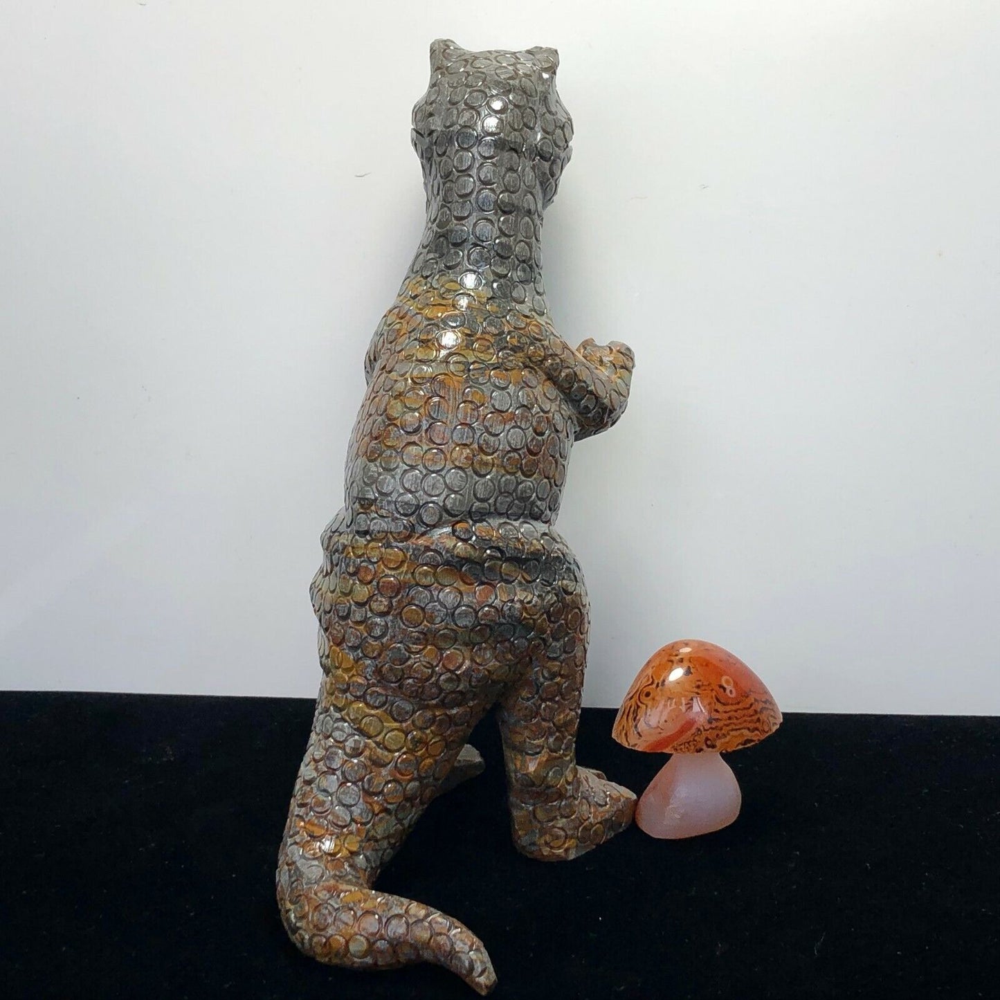 Stunning Aventurine T-Rex, 170mm Tall, 711g (Gray, Black, Orange)