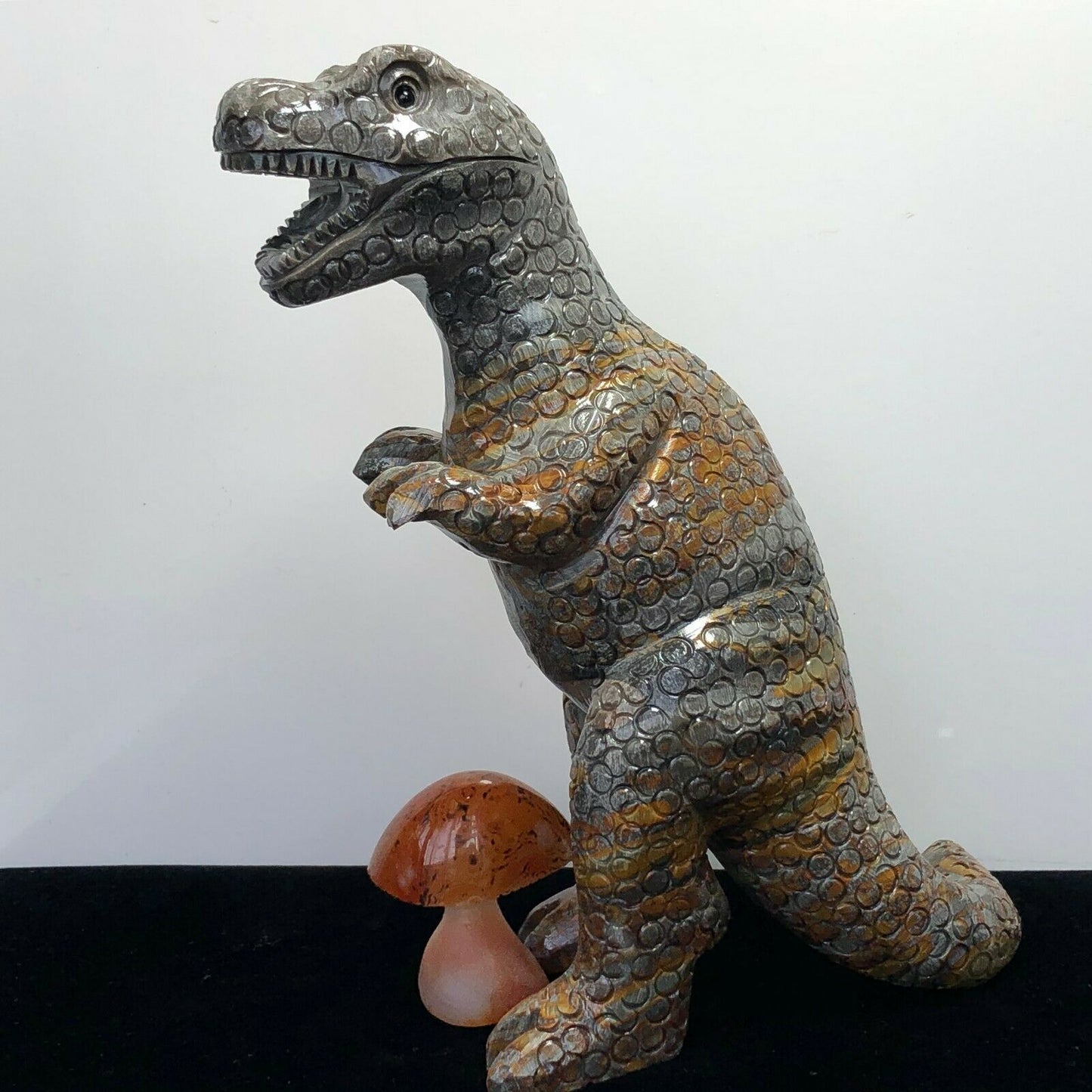 Stunning Aventurine T-Rex, 170mm Tall, 711g (Gray, Black, Orange)