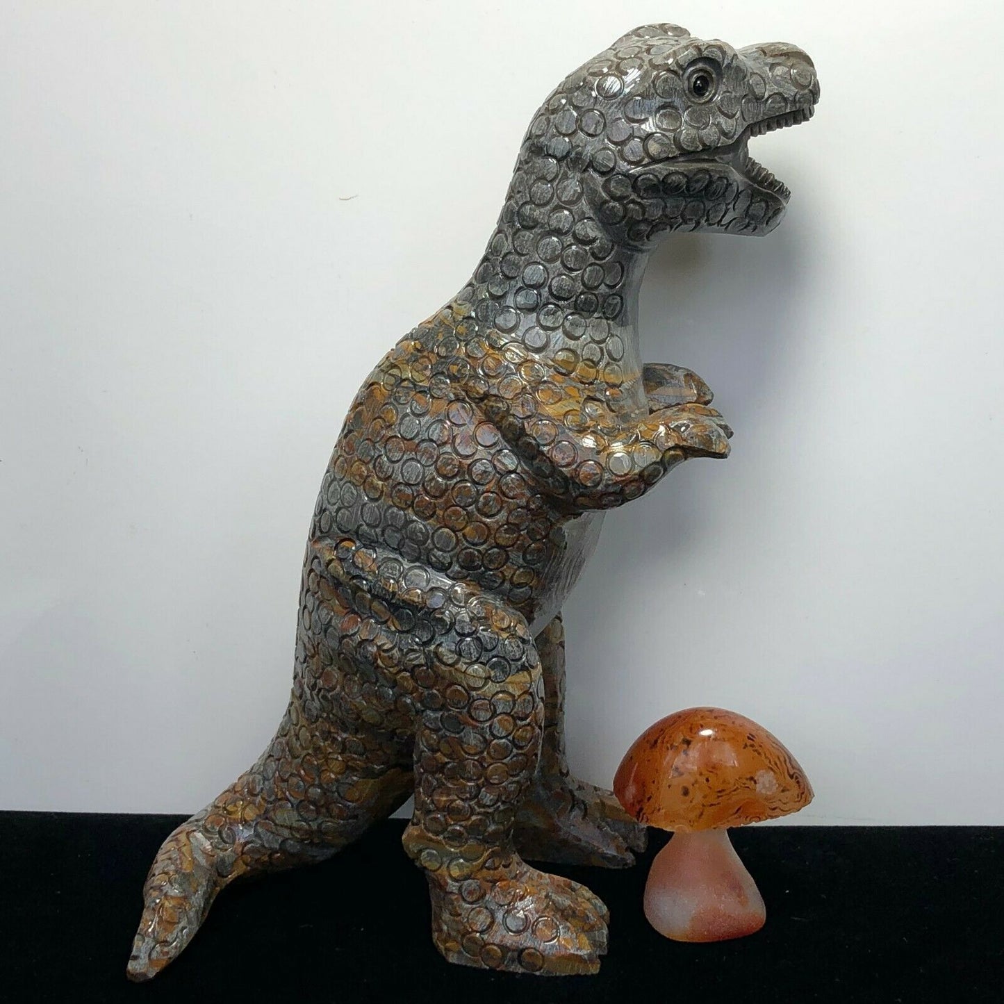 Stunning Aventurine T-Rex, 170mm Tall, 711g (Gray, Black, Orange)