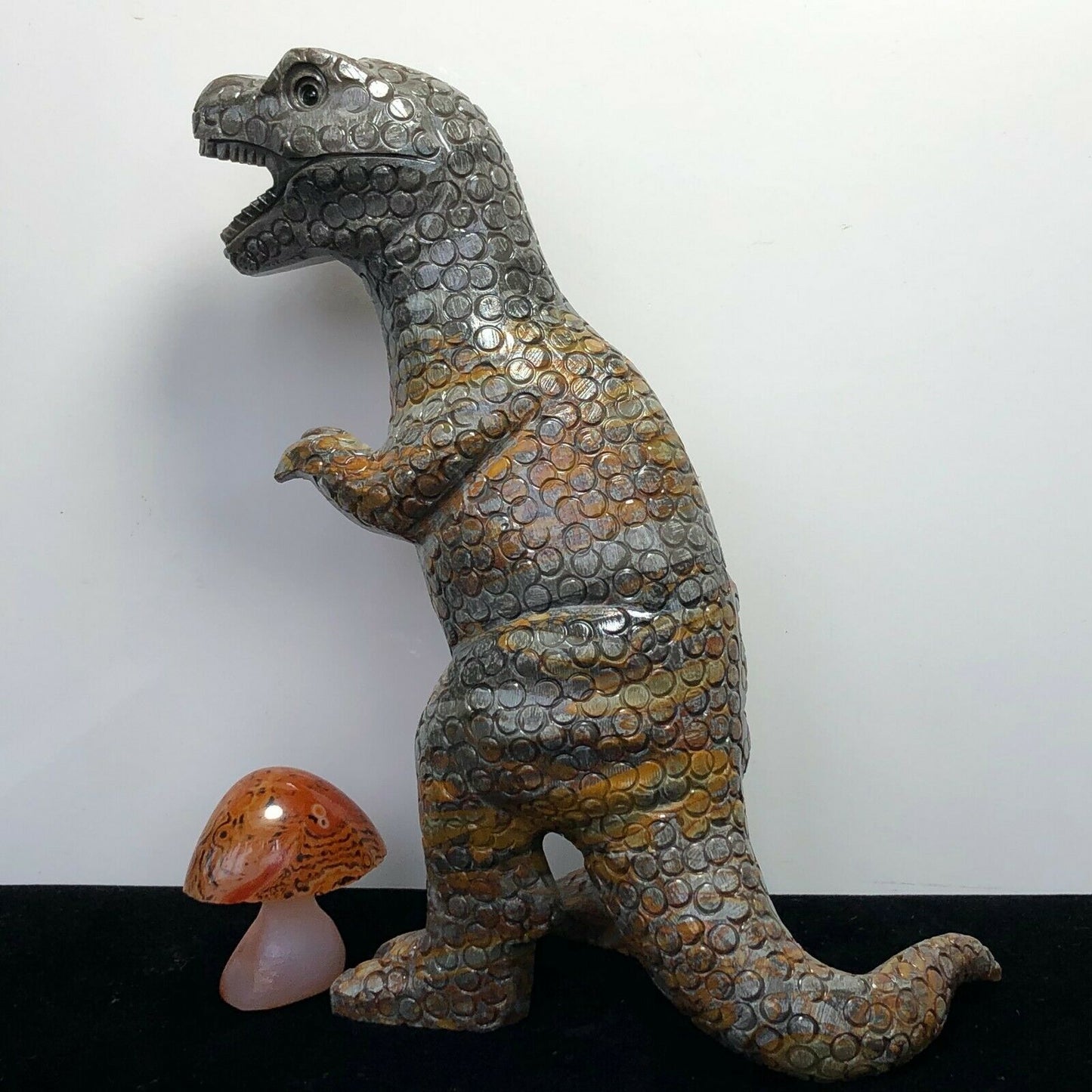 Stunning Aventurine T-Rex, 170mm Tall, 711g (Gray, Black, Orange)