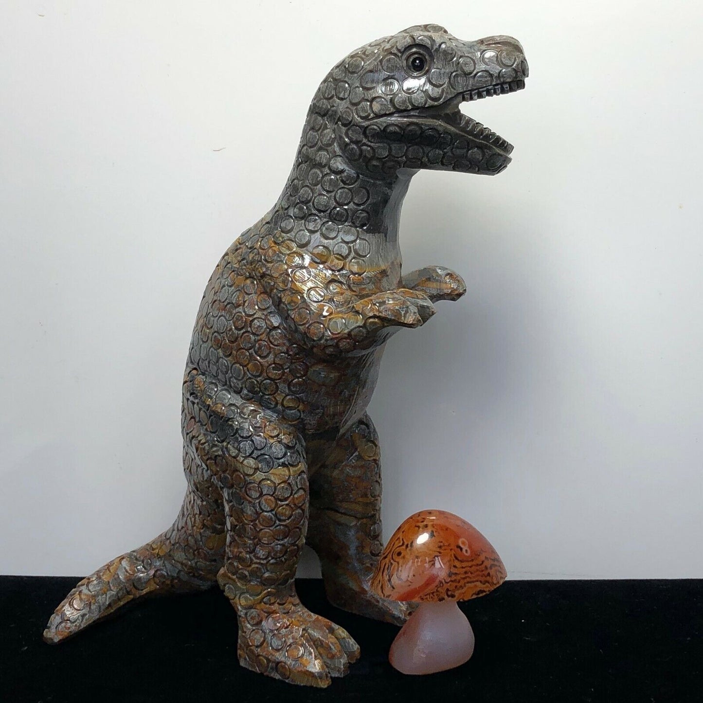 Stunning Aventurine T-Rex, 170mm Tall, 711g (Gray, Black, Orange)